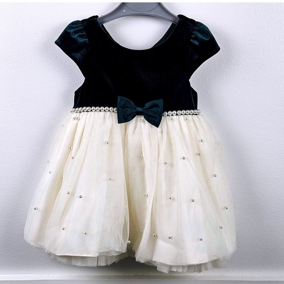 American Princess Other - American Princess Toddler Girls Velvet Tulle Pearl Party Dress Green Cream 24M